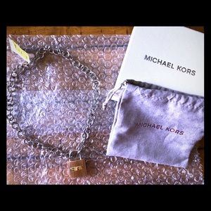 MICHAEL KORS Tri-Tone Chain-Link Padlock Necklace